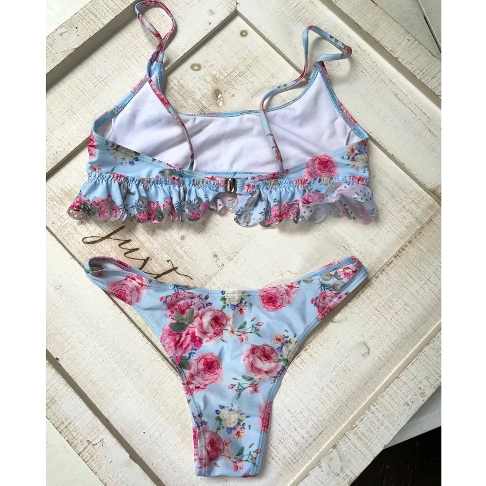 Blue Ruffle Floral Bikini Set - Picture 8 of 8